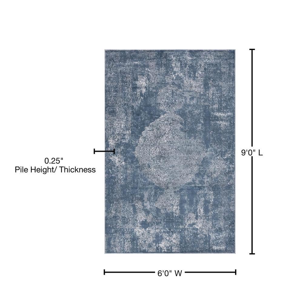 Blue Medallion Synthetic Reversible 6' x 9' Area Rug