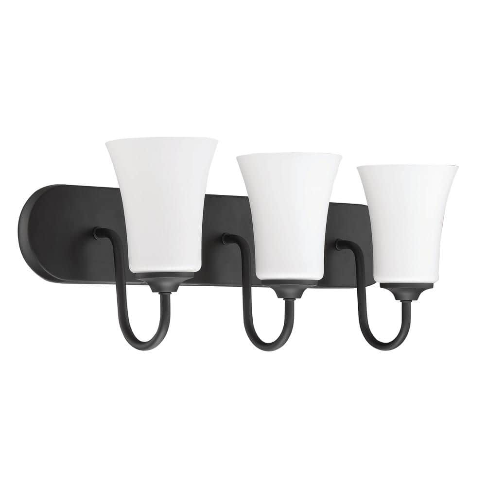 Gwyneth 24 in. 3 Light Flat Black Finish Vanity Light with White Frost Glass Shade price history on PriceWatchPro