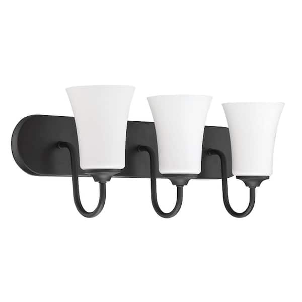 Gwyneth 24 in. 3 Light Flat Black Finish Vanity Light with White Frost Glass Shade