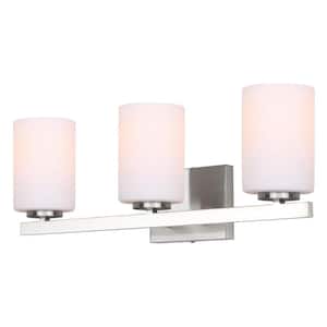 Jae 23 in. 3-Light Brushed Nickel Vanity Light with Opal Glass Shade