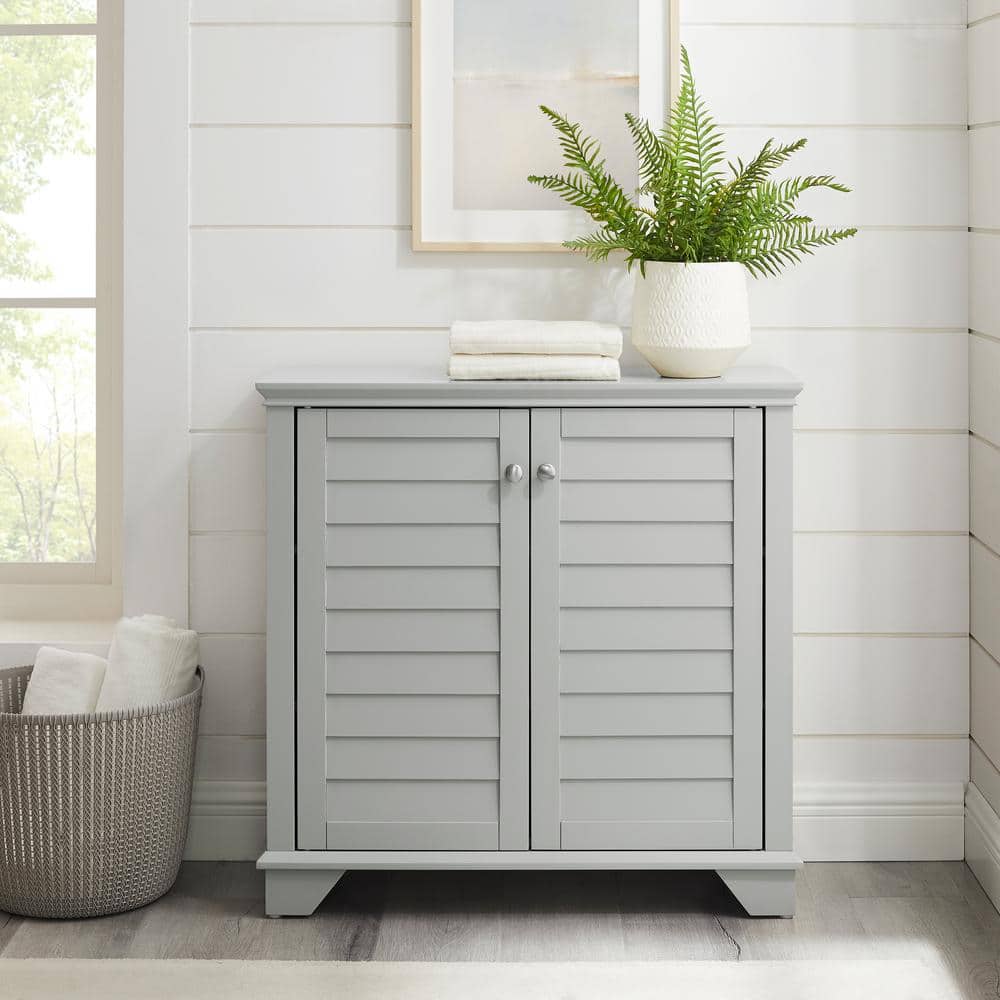 Gray Faux-Louvered Bathroom Storage Cabinet with Adjustable Shelves