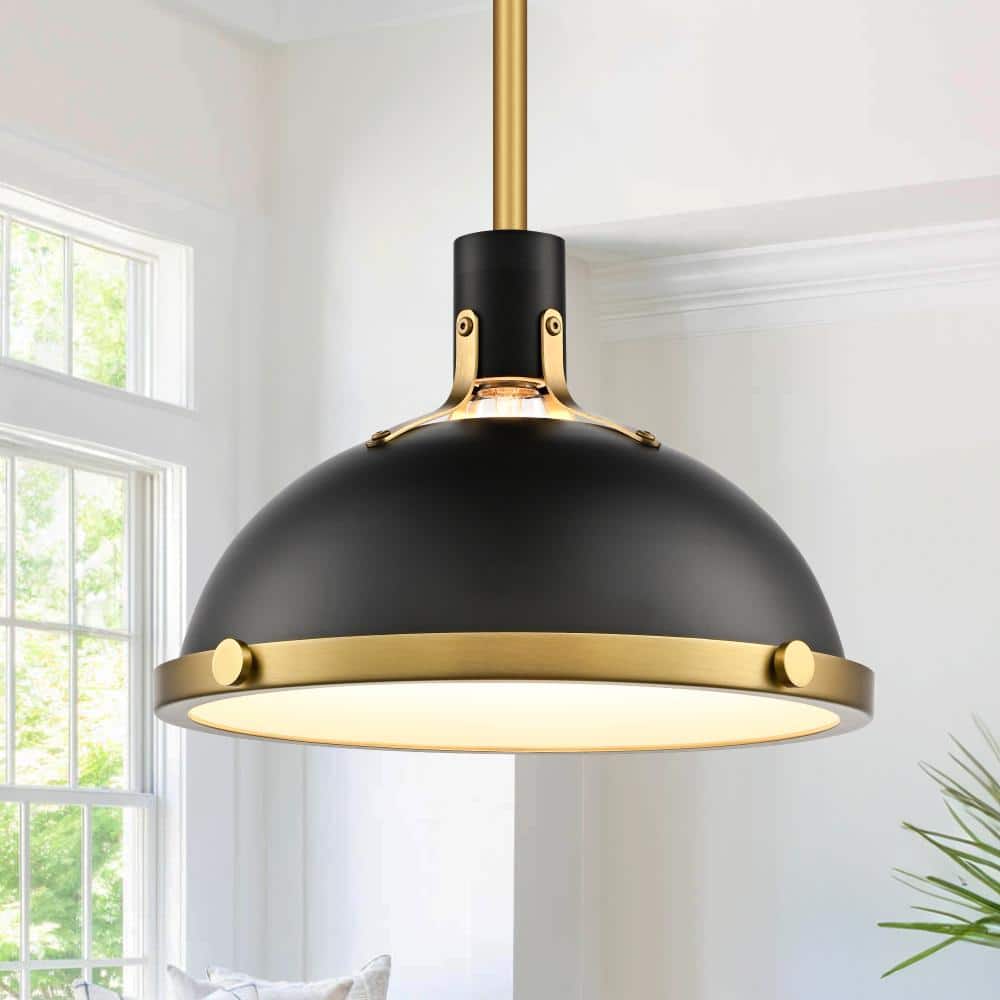 1-Light 12.7 in. Modern Industrial Black/Gold Dome Pendant Light with Glass Diffuser price history on PriceWatchPro