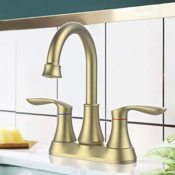 4 in. Centerset 2-Handle 2-Hole Bathroom Faucet with Pop up Drain in Brushed Gold