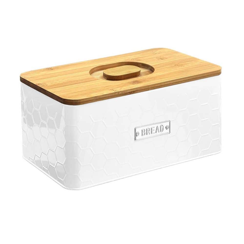1-Piece White Metal Bread Box with Bamboo Cutting Board Lid for Kitchen Countertop Storage Set price history on PriceWatchPro
