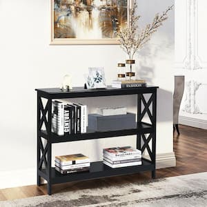 39.5 in. Black Wood End Table 3-Tier Console X-Design Sofa Side Accent Table