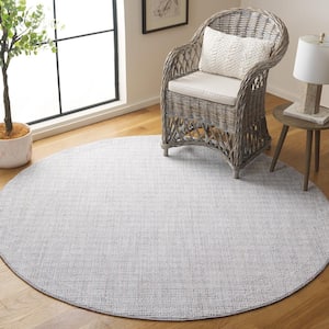 Martha Stewart Gray/Ivory 7 ft. x 7 ft. Muted Solid Color Striped Round Area Rug