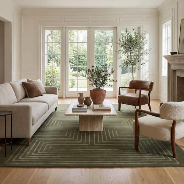 Lunavelle Geometric Washable Area Green 7 ft. x 9 ft. Indoor Area Rug