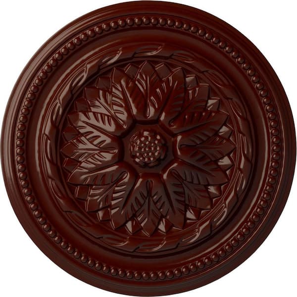 Ekena Millwork 2-1/4" x 16" x 16" Polyurethane Wigan Ceiling Medallion, Brushed Mahogany