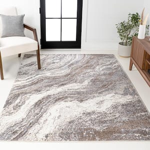 Kassia Brown/Gray 3 ft. x 5 ft. Contemporary Glam Abstract Marble Area Rug