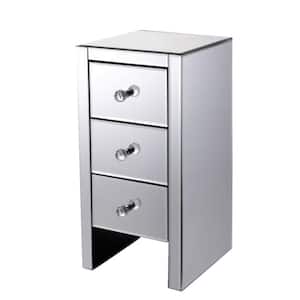 Silver Mirror Bedside Cabinet with 3 Drawers