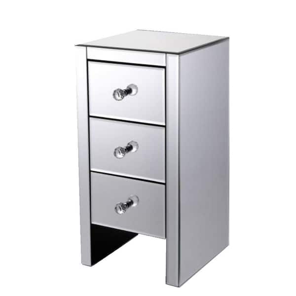 Tatahance Silver Mirror Bedside Cabinet with 3 Drawers