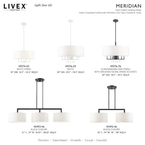 Livex Lighting Meridian 3 Light Black Chrome Linear Chandelier 