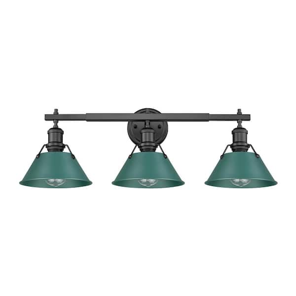Golden Lighting Orwell 8.5 in. 3-Light Black Vanity Light with Pine Green