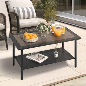 Rectangular Wicker Outdoor Patio Coffee Table with Plastic Table Top
