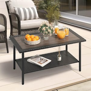 Rectangular Wicker Outdoor Patio Coffee Table with Plastic Table Top