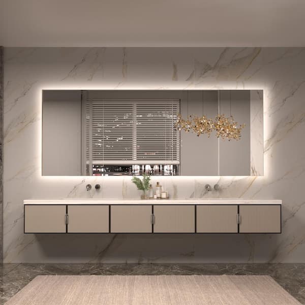85 in. W x 32 in. H Rectangular Frameless LED Light Anti-Fog Wall Bathroom Vanity Mirror with Backlit