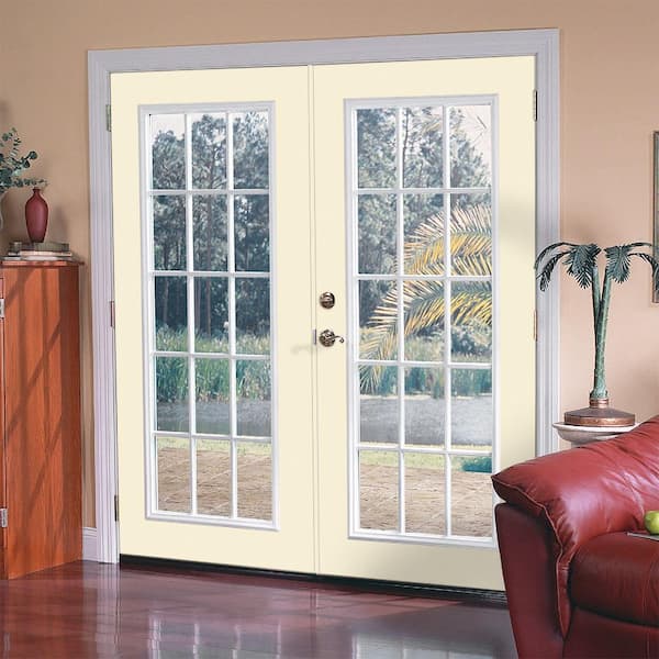 72 in. x 80 in. Golden Haystack Steel Prehung Left-Hand Inswing 15-Lite Clear Glass Patio Door with Brickmold