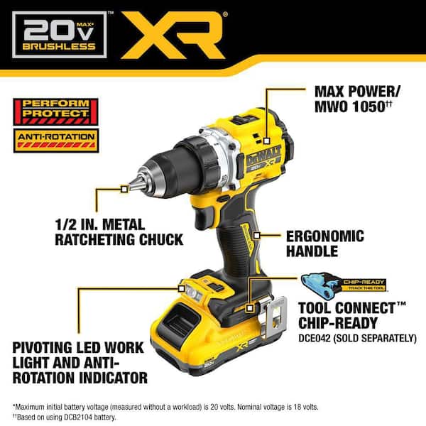 20V XR Lithium-Ion Cordless Brushless 1/2 in. Drill/Driver Kit with (2) 4.0 Ah Batteries and Charger