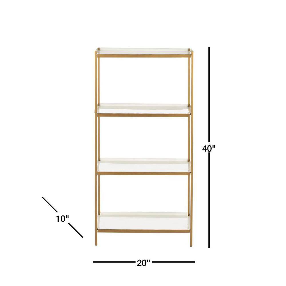 Daniella White and Brass 4-Tier Iron Etagere