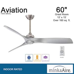 Aviation 60 in. Indoor Brushed Nickel and Silver Ceiling Fan with Remote Control
