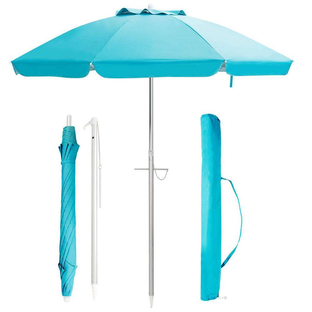 Costway 6.5FT Patio Beach Umbrella Sun Shade Tilt W/Carry Bag Blue