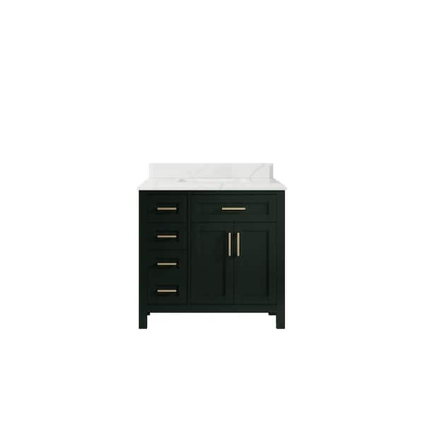 Willow Collections Cambridge 36 in. W x 22 in. D x 36 in. H Center Sink Bath Vanity in Dark Green with Cove Edge Calacatta Quartz Top