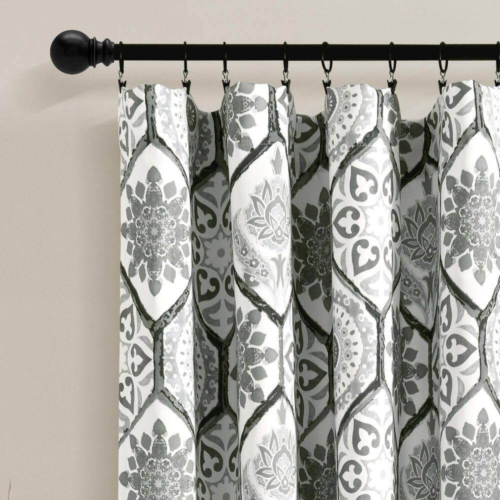 Gray Suzani Pattern Light Filtering Polyester Window Panels