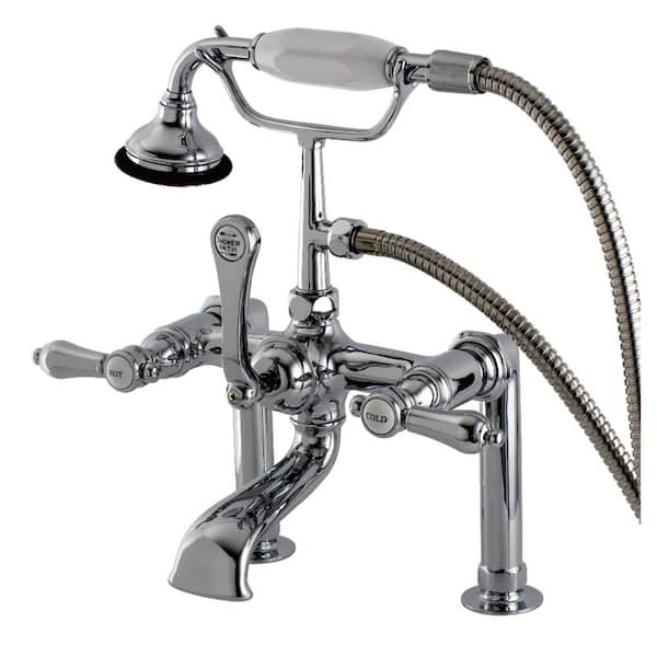 Kingston Brass Heirloom 3-Handle Deck-Mount Clawfoot Tub Faucets with Hand Shower in Polished Chrome