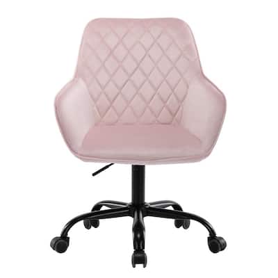 Pink Velvet Upholstered Swivel Office Chair Work Chair Height-Adjustable