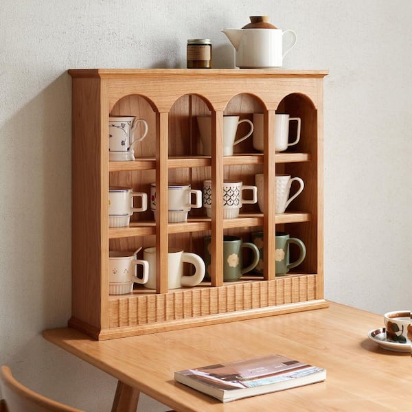 Natural Light Brown 22 in. H Full-Assembled Accent Cup Storage Cabinet, Crafted from Grade A North American Cherry Wood