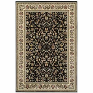 Black and Ivory 2 ft. x 4 ft. Oriental Area Rug