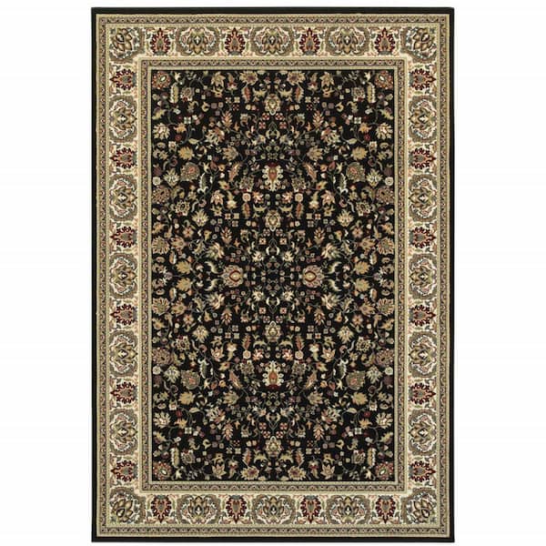 Black and Ivory 2 ft. x 4 ft. Oriental Area Rug