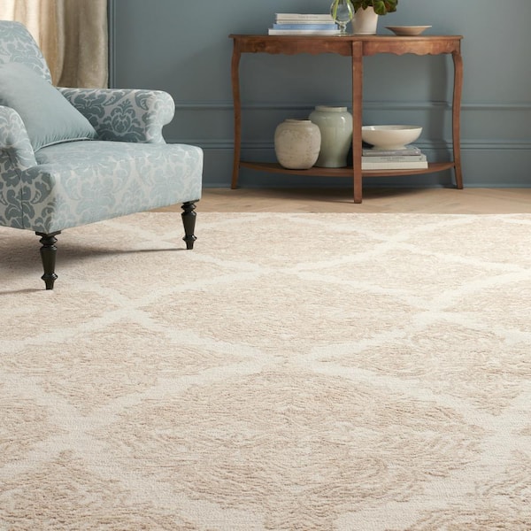 Martha Stewart Ivory/Beige 9 ft. x 12 ft. Floral Trellis Area Rug