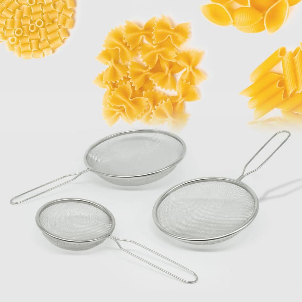 Set of 3 Stainless Steel Strainers with Long Stay Cool Handle