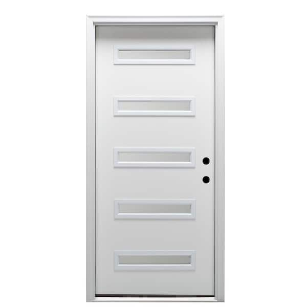 MMI Door Davina 32 in. x 80 in. Left-Hand Inswing 5-Lite Frosted Glass Primed Fiberglass Prehung Front Door on 4-9/16 in. Frame