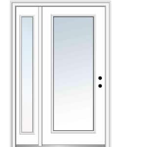 51 in. x 81.75 in. Left-Hand Inswing Clear Glass Full Lite Primed Fiberglass Prehung Front Door with One Sidelite