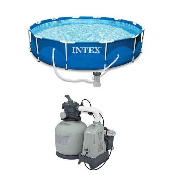 Intex 12 ft. Round 30 in. D Metal Frame Above Ground Swimming Pool with Pump and Sand Filter
