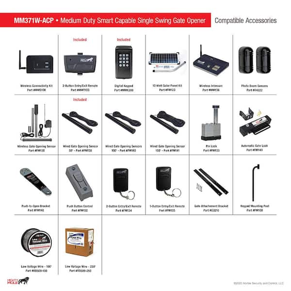 Mighty Mule Medium Duty Single Swing Gate Opener Access Combo Kit Smart and Solar Capable