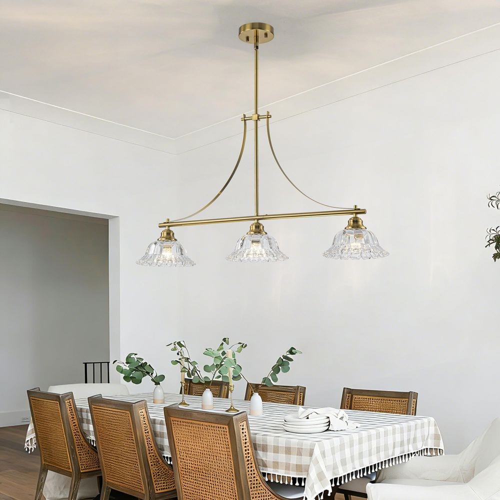 3-Light Gold Farmhouse Linear Pendant Light with Clear Pressed Glass Shades, Modern Chandelier for Kitchen Island Dining price history on PriceWatchPro
