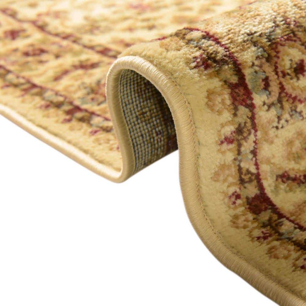 Ivory and Gold Rectangular Floral Synthetic Area Rug