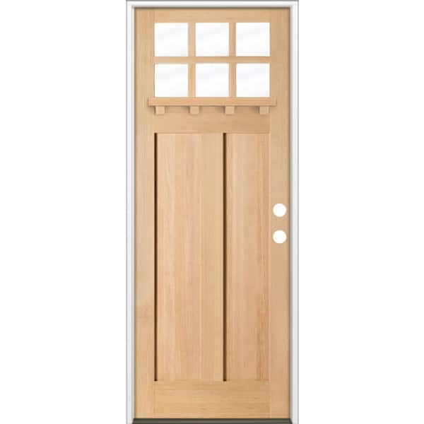 Krosswood Doors 36 in. x 96 in. 6-LIte Craftsman Left Hand Unfinished Douglas Fir Prehung Front Door