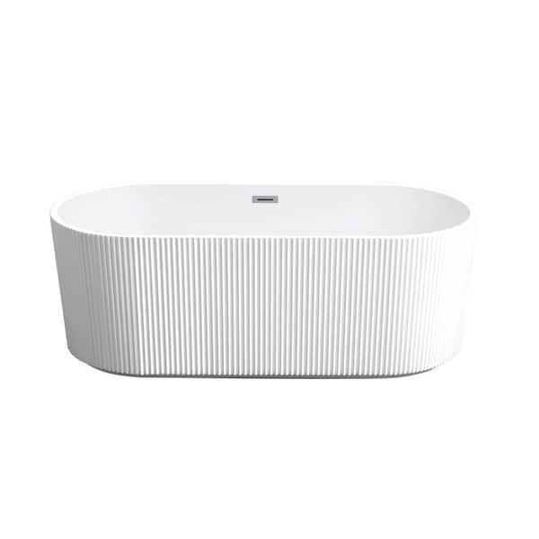 59 in. x 30 in. Acrylic Freestanding Soaking Bathtub in Glossy White