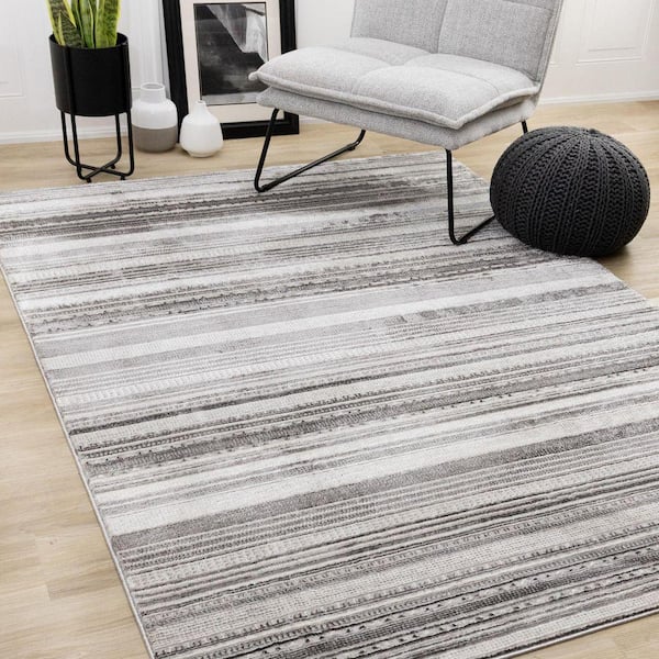 Veridian Collections 8 ft. x 11 ft. Grey Stripes, Tribal/Southwestern Indoor Area Rug