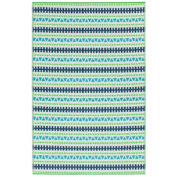 StyleWell Multi 6 ft. x 9 ft. Geometric Stripe Polypropylene Indoor/Outdoor Patio Area Rug