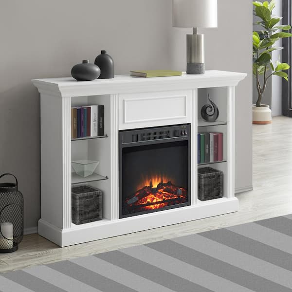 White Electric Fireplace Tv Stand, Entertainment Center With Electric Fireplace And Bookshelves