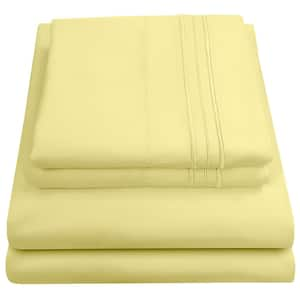 1800 Series 4-Piece Yellow Solid Color Microfiber RV Short Queen Sheet Set