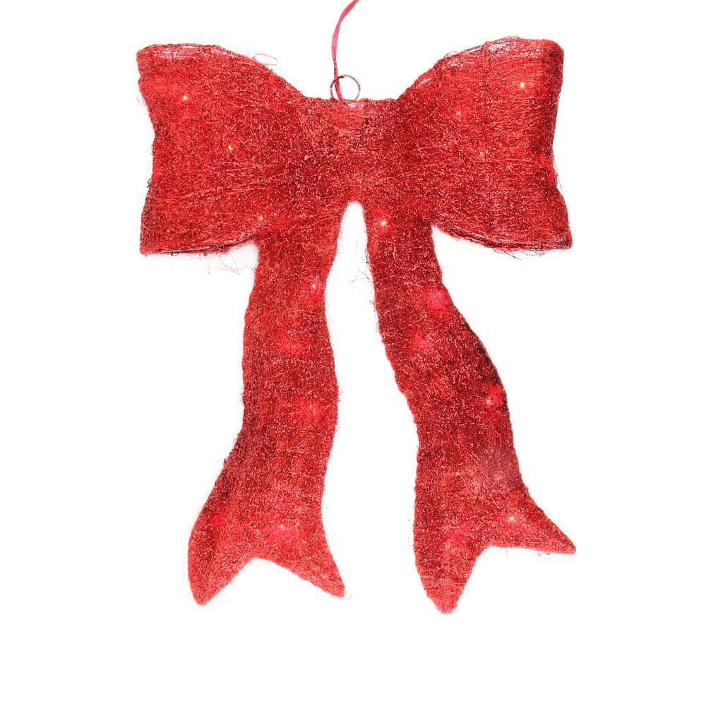Northlight 18.5 in. Lighted Sparkling Red Sisal Bow Christmas Outdoor ...