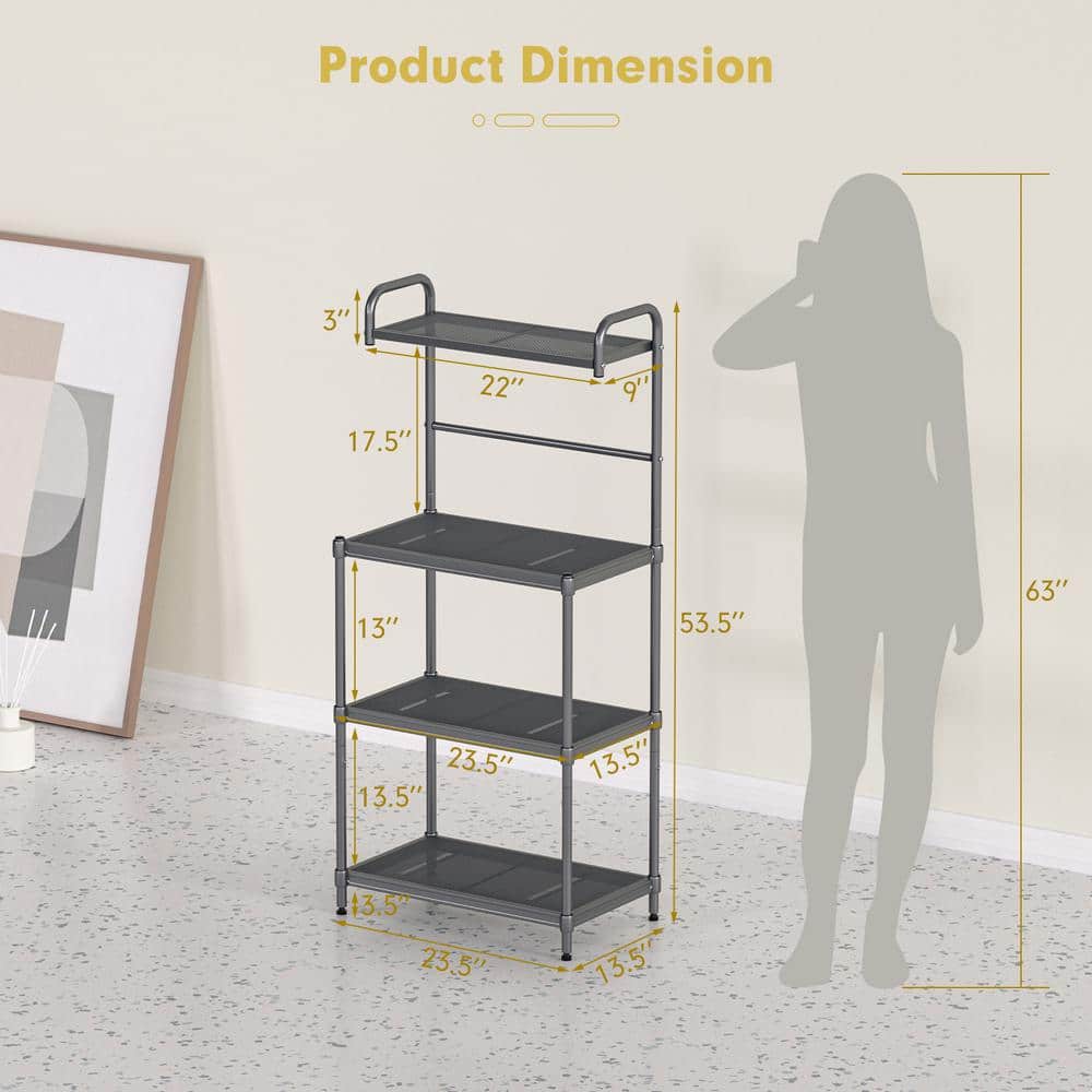 Adjustable 4-Tier Black Iron Microwave Oven Stand with Wire Shelves