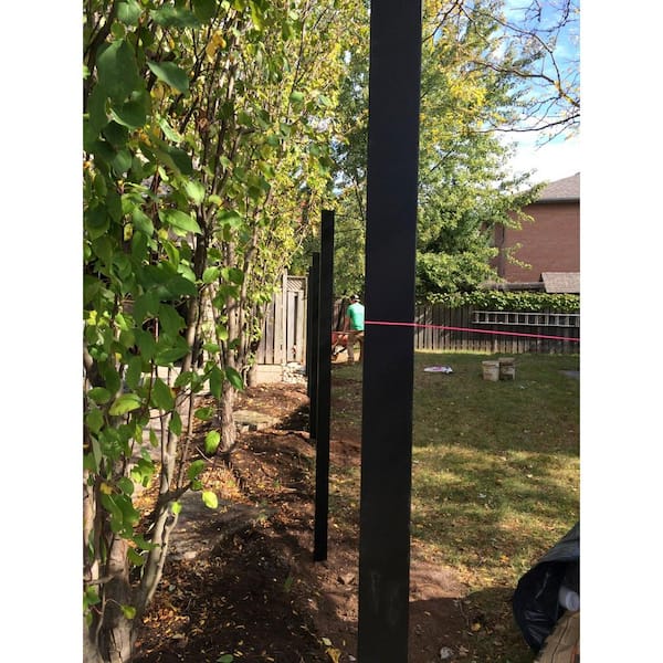 Slipfence 3 in. x 3 in. x 12 ft. 4 in. Black Powder Coated Aluminum Fence Post Includes Post Cap