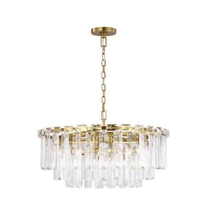 Arden 32.875 in. W x 18.75 in. H 16-Light Burnished Brass Indoor Dimmable Large Chandelier with Textured Glass Panels